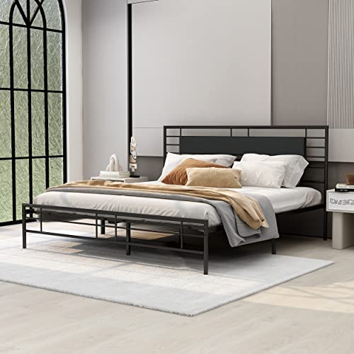 Metal King Size Platform Bed Frame with Headboard