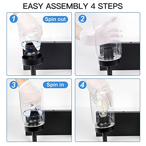 Wall Light Fixture, Vintage Bathroom Vanity Light with 3 Clear Glass Shade