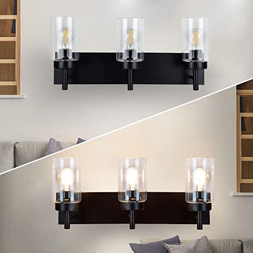 Wall Light Fixture, Vintage Bathroom Vanity Light with 3 Clear Glass Shade