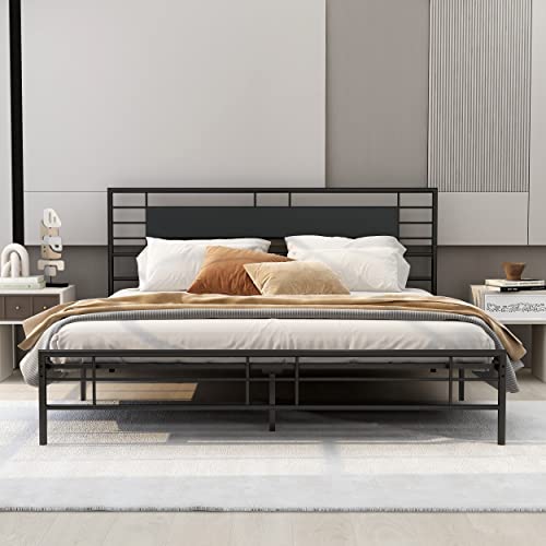 Metal King Size Platform Bed Frame with Headboard
