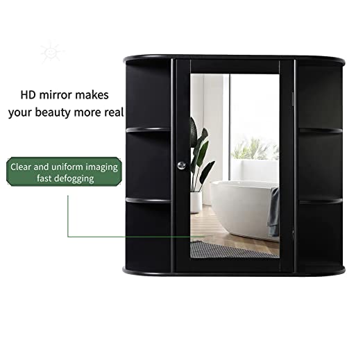 Bathroom Wall Cabinet with 1 Mirror Door, Wood Organize Cupboard with Adjustable Shelf