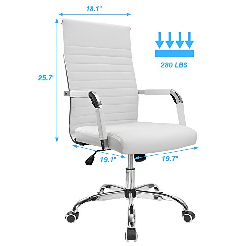 Ribbed Office Desk Chair Mid-Back PU Leather