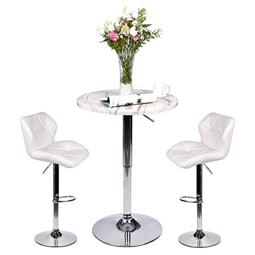 Bar Table Set of 3 Adjustable Round Table and 2 Swivel Pub Stools