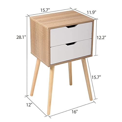 Nightstand 2 Drawers End Table Storage Wood Cabinet Bedroom Accent Side Table
