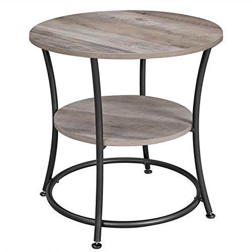 Side Table, Round End Table with 2 Shelves, Living Room