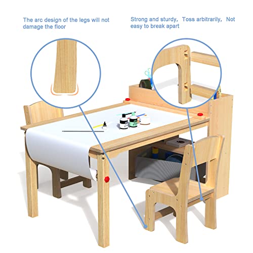 Kids Art Table and 2 Chairs, Wooden Drawing Desk, Activity & Crafts
