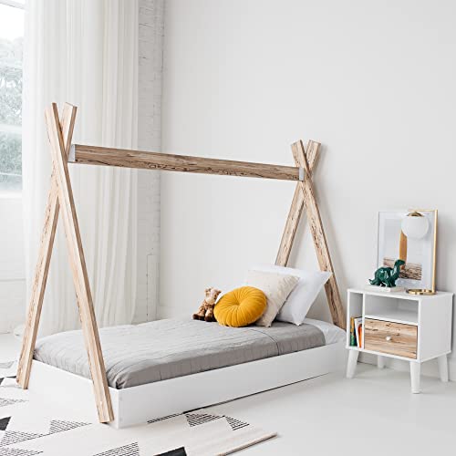 Piperton Modern Youth Tent Bed Frame, Full, Natural Wood & White