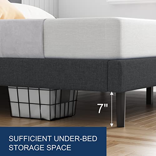 Queen Bed Frame Upholstered Platform with Headboard and Strong Wooden Slats