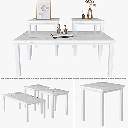 , Faux Marble Tabletop Style with Black Metal Frame Sofa Side Tables Perfect