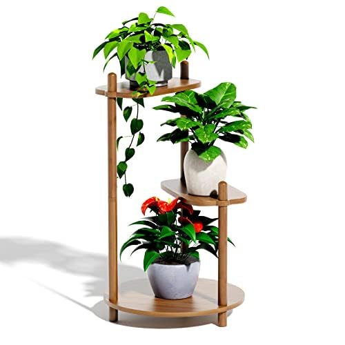 Enisudo 3-Tier Bamboo Plant Stand – Elegant Walnut Display Shelf