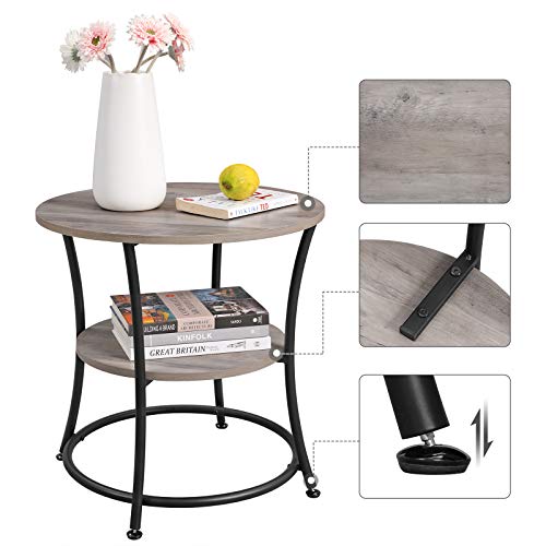 Side Table, Round End Table with 2 Shelves, Living Room