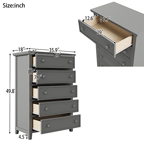 Full Size Storage Bed Frame with 5 Drawers Chest and 3-Tier Open