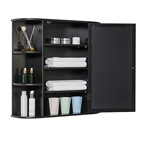 Bathroom Wall Cabinet with 1 Mirror Door, Wood Organize Cupboard with Adjustable Shelf