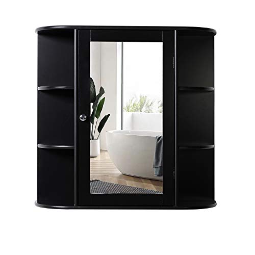 Bathroom Wall Cabinet with 1 Mirror Door, Wood Organize Cupboard with Adjustable Shelf