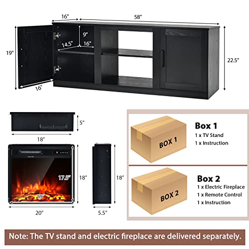 Electric Fireplace TV Stand for TVs up to 65 Inch,with 18 Inch 1500W Faux Fireplace