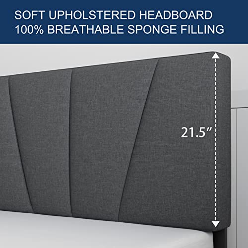 Queen Bed Frame Upholstered Platform with Headboard and Strong Wooden Slats