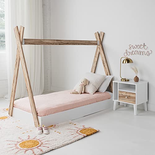Piperton Modern Youth Tent Bed Frame, Full, Natural Wood & White