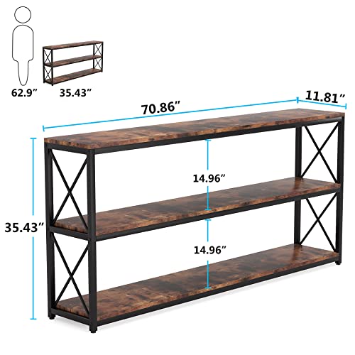 70.86 Inch Rustic Console Sofa Table with Open Shelf