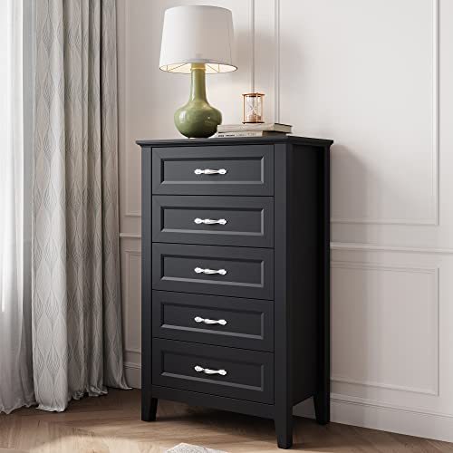 Black Dresser for Bedroom, Wood Chest of Drawers