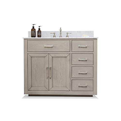 Grace 42-Inch Mid-Century Bathroom Sink Vanity Set with Carrara White Quartz Top