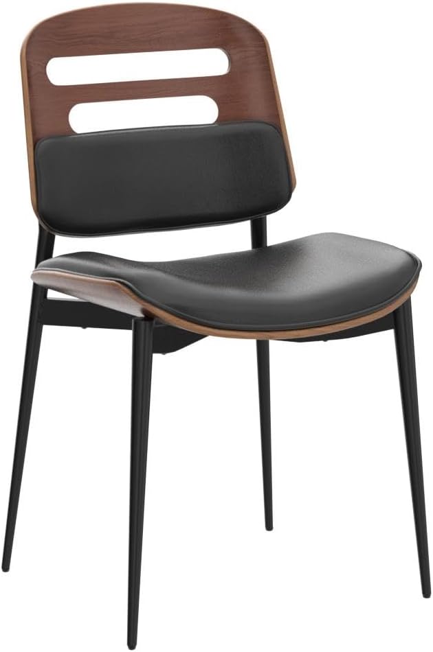 Mid Century Modern Dining Chairs, Black Leather Upholstered Kitchen