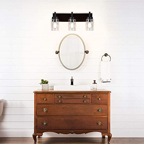 Wall Light Fixture, Vintage Bathroom Vanity Light with 3 Clear Glass Shade