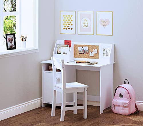 Kids Study Desk with Chair, Wooden Children School Study Table with Hutch and Chair