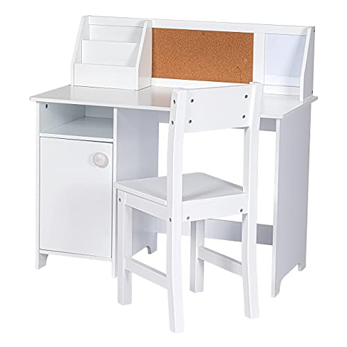 Kids Study Desk with Chair, Wooden Children School Study Table with Hutch and Chair