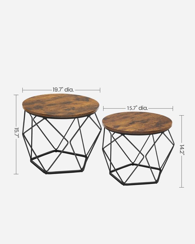 Small Coffee Table Set of 2, Round Coffee Table with Steel Frame