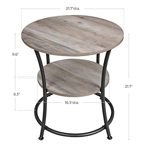 Side Table, Round End Table with 2 Shelves, Living Room