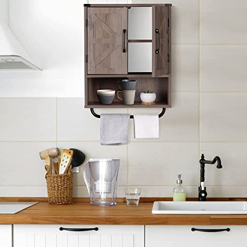 Rustic Wood Wall Mounted Storage Cabinet with Two Barn Door