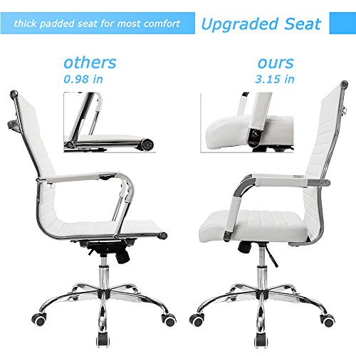 Ribbed Office Desk Chair Mid-Back PU Leather