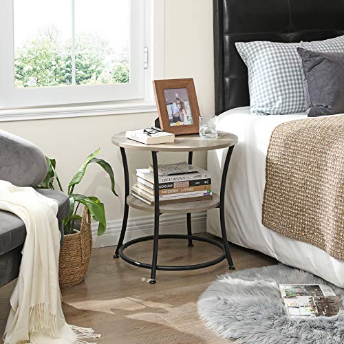 Side Table, Round End Table with 2 Shelves, Living Room