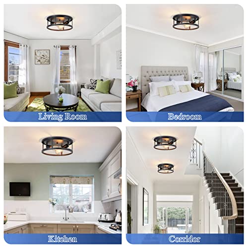 2 Pack Flush Mount Ceiling Light,13 Inch Industrial Farmhouse Ceiling Light Fixture