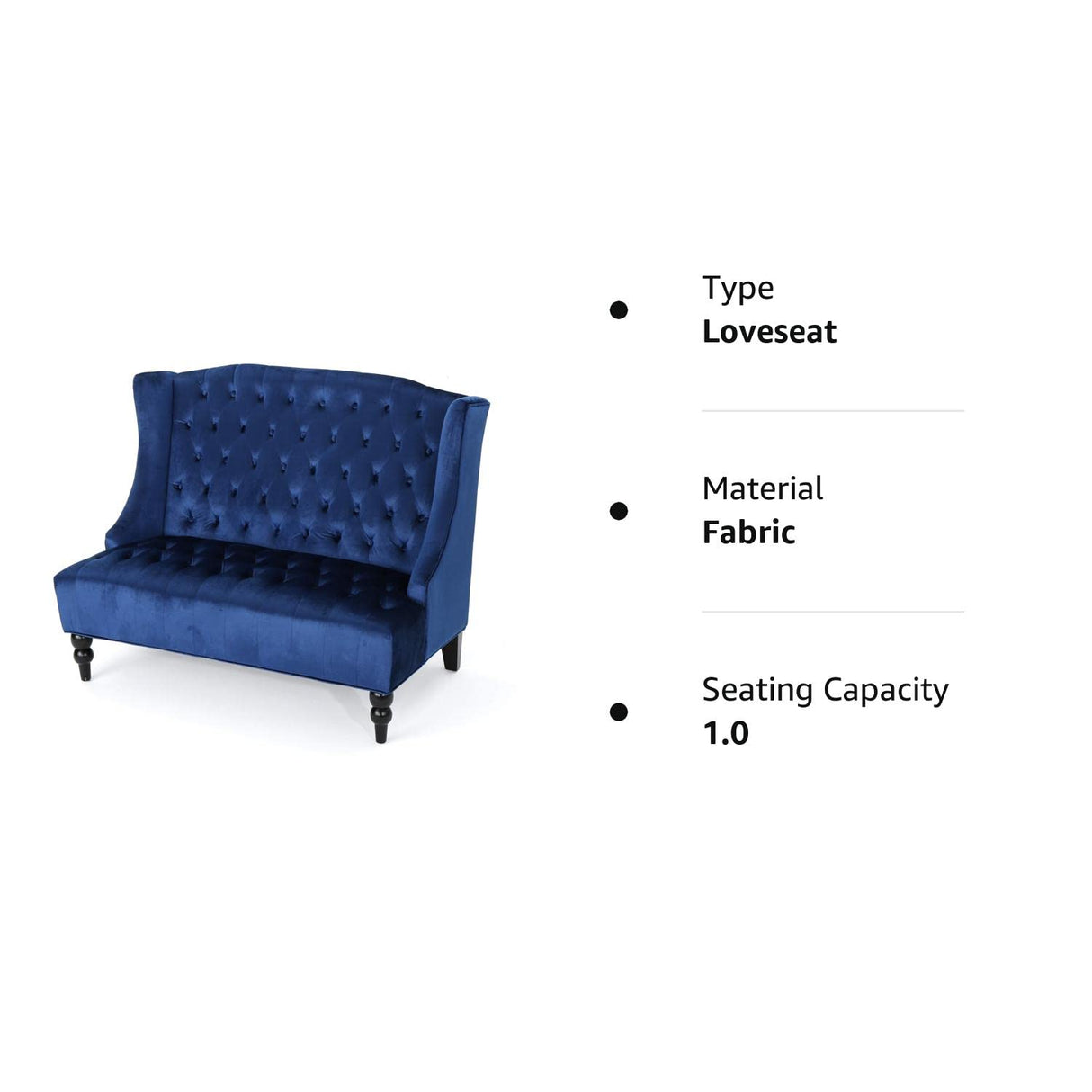 Leora Traditional Tufted Velvet Wingback Loveseat, Navy Blue / Dark Brown