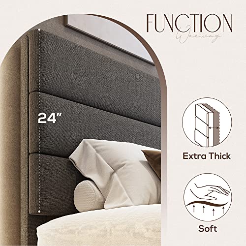 Linen Fabric Upholstered Headboard and Wooden Slats Support