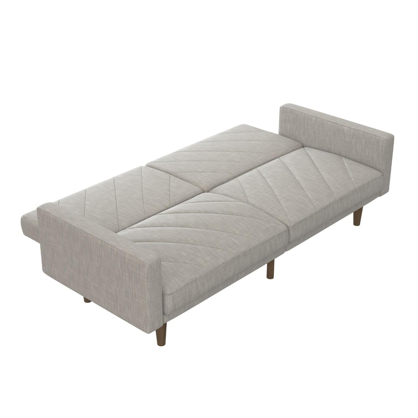 Paxson Convertible Futon Couch Bed with Linen Upholstery and Wood Legs