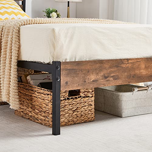 Platform Bed Frame Twin Size with Rustic Vintage Wood Headboard, Mattress Foundation