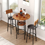 Small 2-Tier Round Bistro Pub Dining Table & PU Upholstered Stools with Backrest