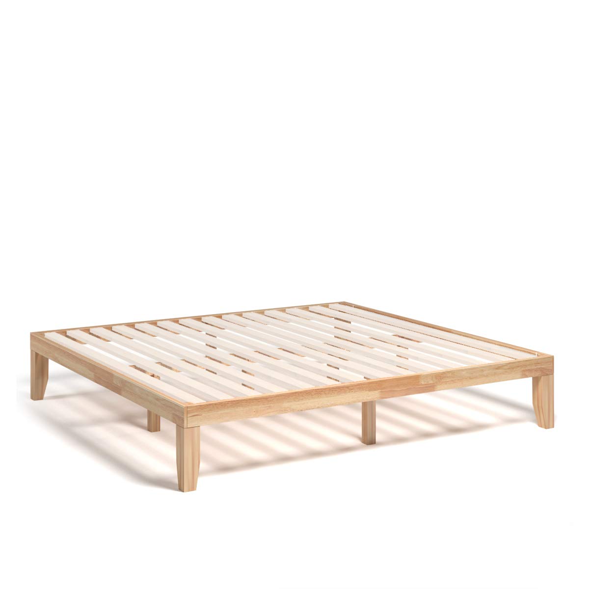King Wood Platform Bed Frame, 14 Inch Solid Rubber Wood Mattress Foundation