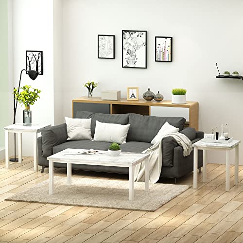 Faux Marble Coffee Table Set, Occasional Table Set of 3