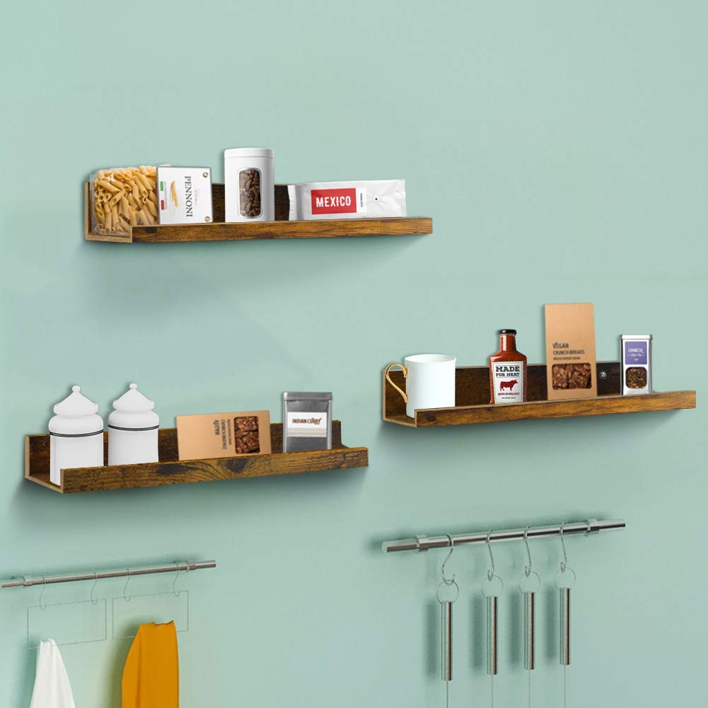16 Inch Floating Shelves for Wall Set of 3, Wall Mounted Picture Ledge Wooden Wall Shelf