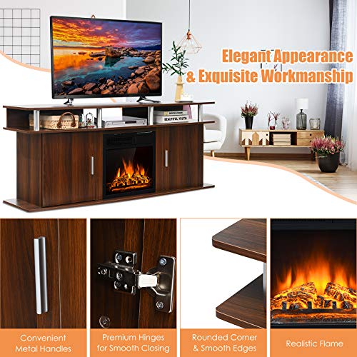 Fireplace TV Stand, Living Room Media Console Table w/1500W Electric Fireplace