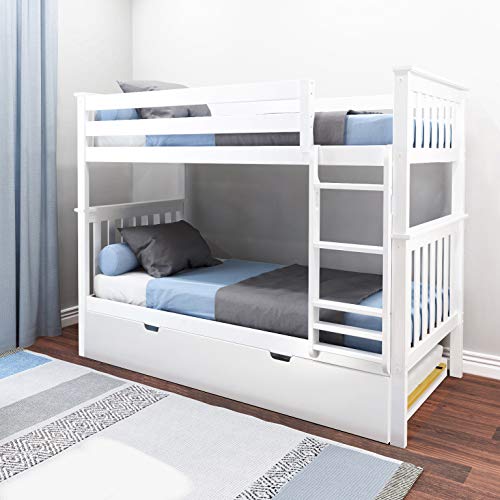 Bunk Bed, Twin-Over-Twin Bed Frame For Kids With Trundle