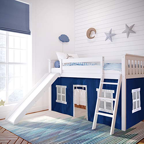 Low Loft Bed, Twin Bed Frame For Kids With Slide