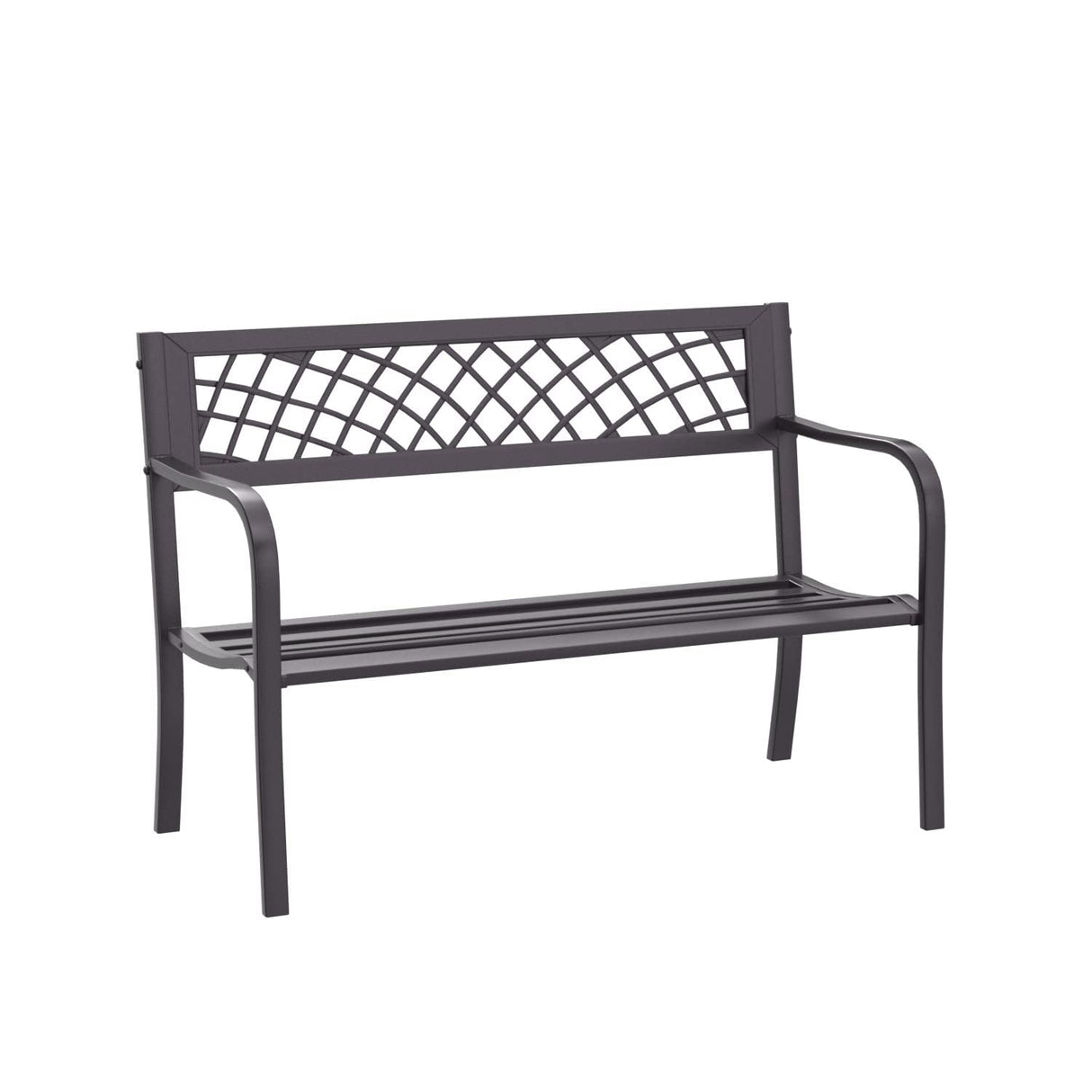 Patio Metal Park Bench with Armrests Sturdy Steel for Yard Porch Entryway