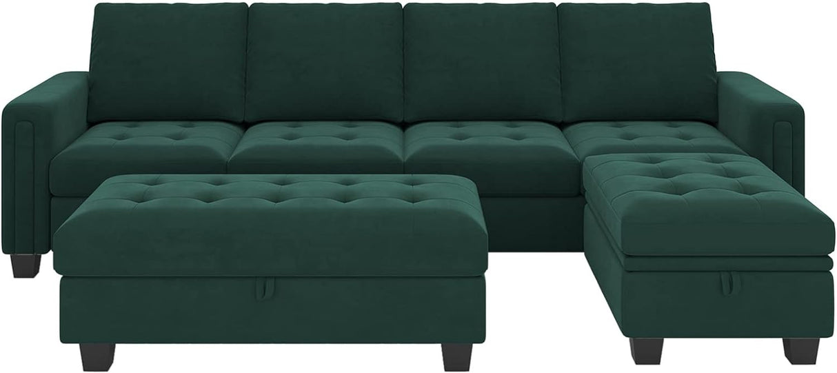 Velvet Convertible 4-Seat Sectional Sofa with Reversible Chaise L