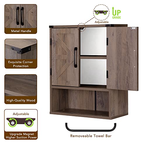 Rustic Wood Wall Mounted Storage Cabinet with Two Barn Door