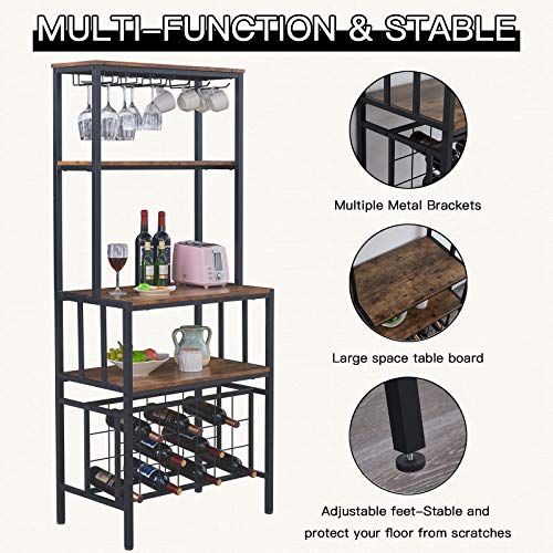 ,4-Tier Wine Rack Freestanding Floor with Wine Storage and Glass Holder