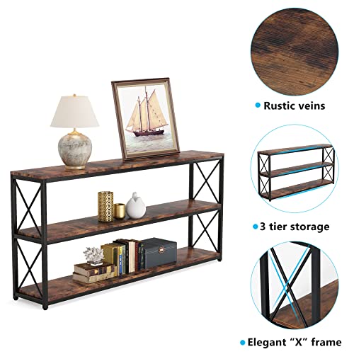 70.86 Inch Rustic Console Sofa Table with Open Shelf